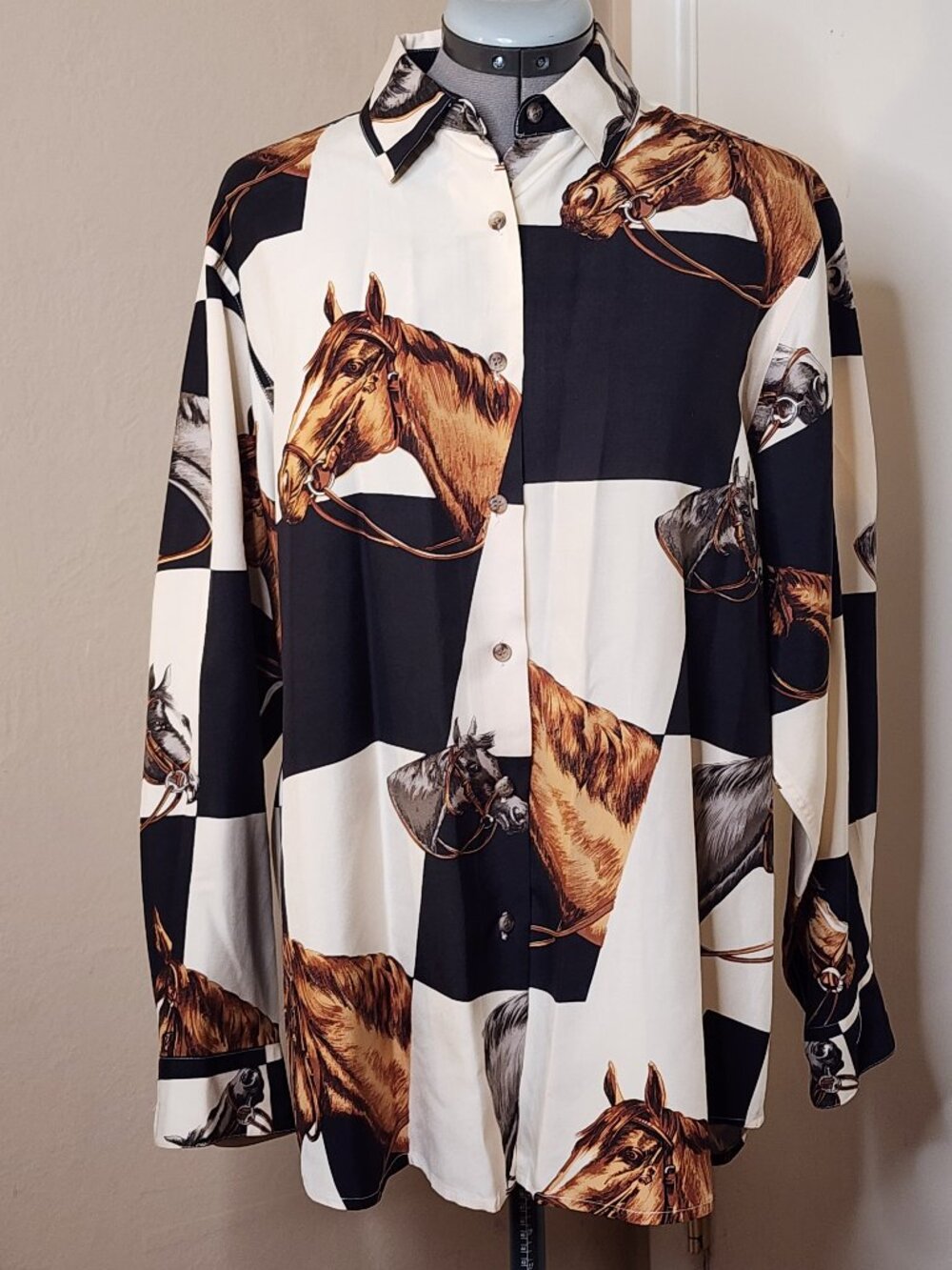 Vintage Cambridge Dry Goods Company 100% Silk Women's Horse Shirt Size 10